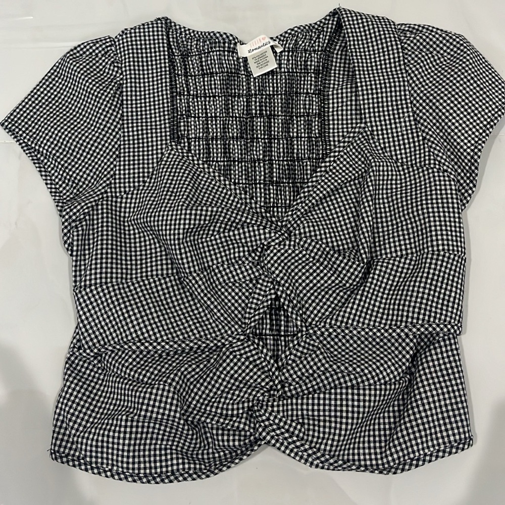 Forever 21 Black and White Smocked Tie Front Blouse